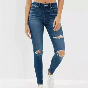 American Eagle Distressed Rip Faded Super Stretch Highrise Jegging Jean Size 18L